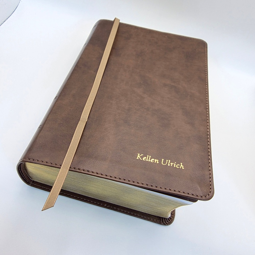 ESV Study Bible Brown TruTone Leather Gold Gilded Personalized Bible‎ 2016